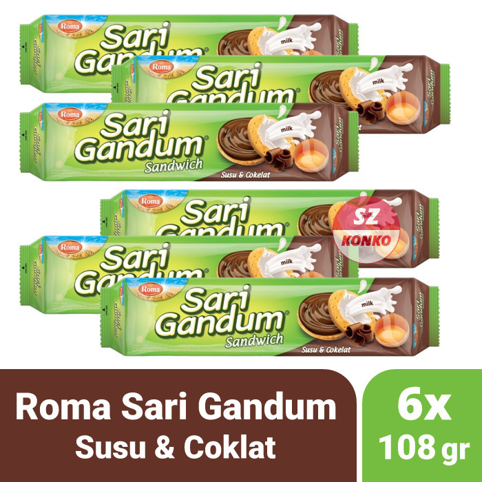 

Six Pack - 6x Roma Sari Gandum Coklat Susu 108 gr - Biskuit Sandwich