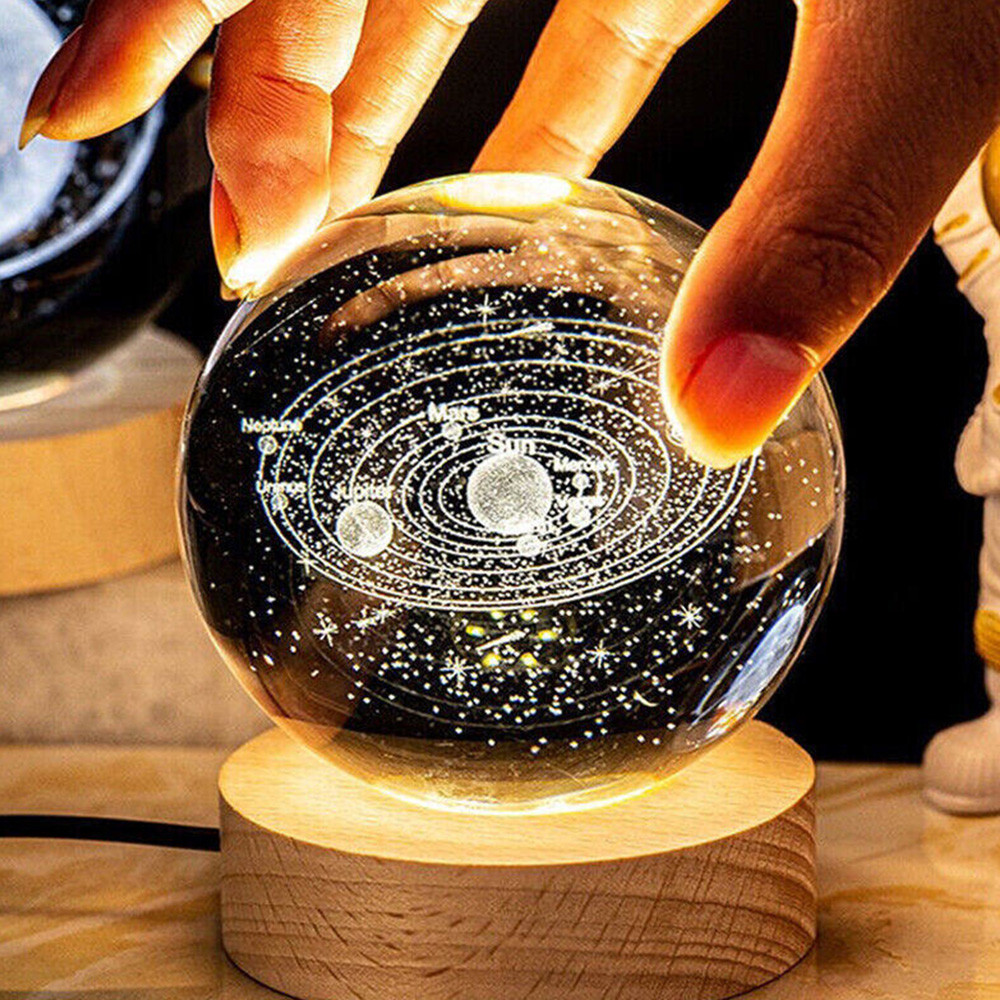 3D Crystal Ball LED Night Light Moon Saturn Planets Lamp Galaxy Crystal Ball Nightlight Home Decor G