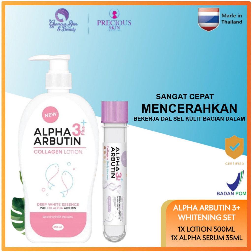 Precious Skin Thailand Alpha Arbutin 3+++ 2 In 1 Body Serum Booster Set/LotioN/Serum Badan 45ML