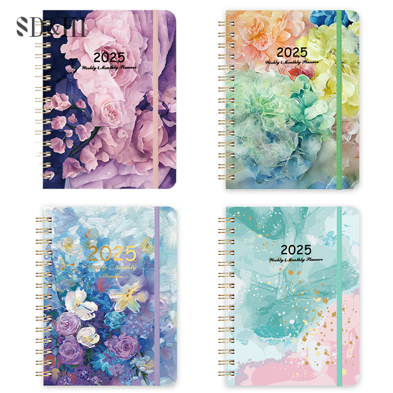 

2025 Whole Year A5 Journal Notebook Spiral Bound Yearly Week Planner Daily Diary Calendar Time Organizer Goals Setting Schedule