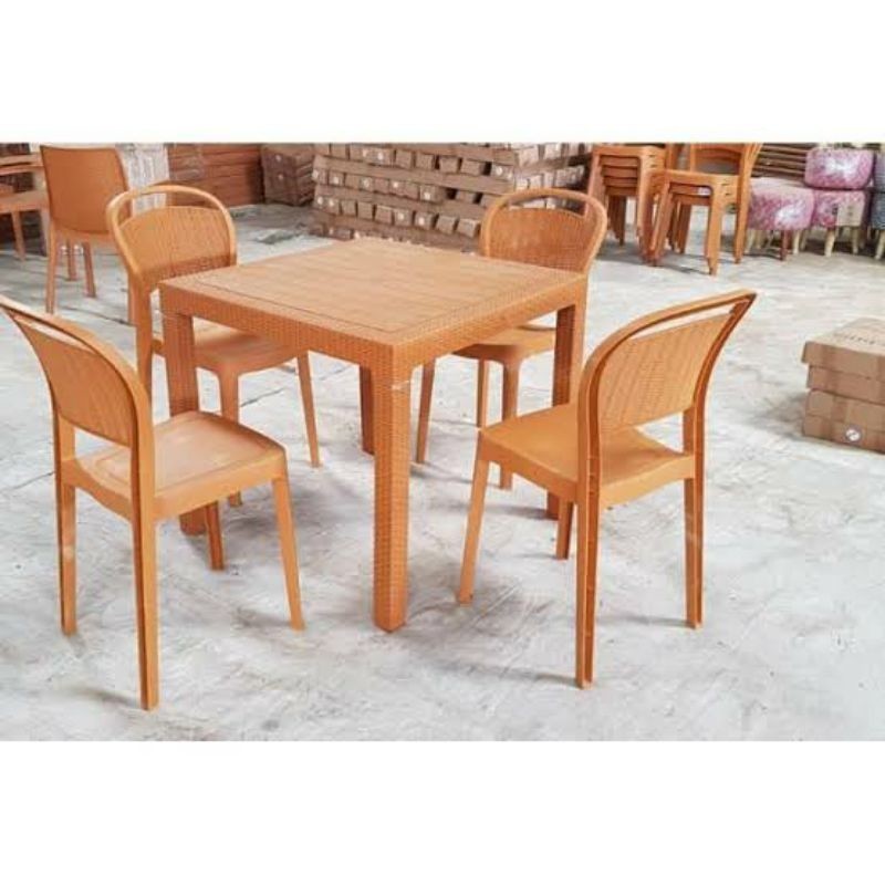 1 Set Meja Makan Plastik ODT-R 80 Olymplast + 4 Kursi OLYMPLAST
