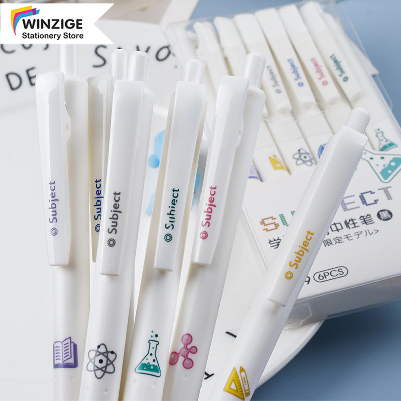 

Winzige 1 pak berisi 6 pulpen gel kartun/pena gel mekanik pulpen aesthetic Gel Pen Pulpen Gel Retractable Tinta Hitam 0.5mm