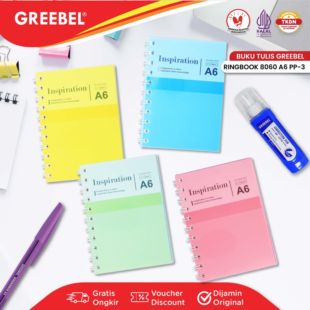 

GREEBEL Notebook A6 Buku Diary Aesthetic / Ringbook 8060 A6 PP-3 / Buku Note Binder 60 Halaman / Buku Tulis Lucu Pastel