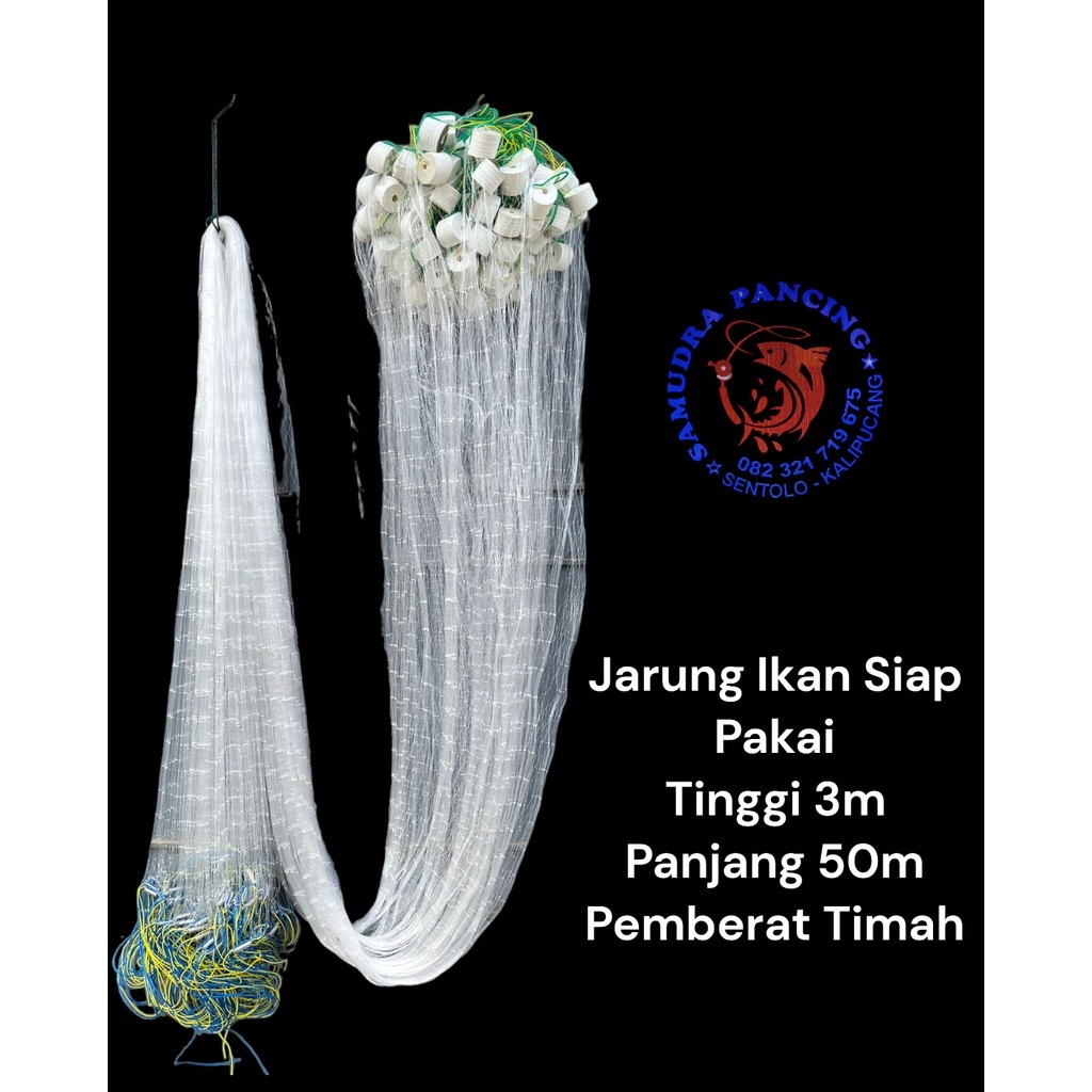 jaring ikan siap pakai tinggi 3m panjang 50m pemberat timah jaring ikan murah jaring pukat jaring ik