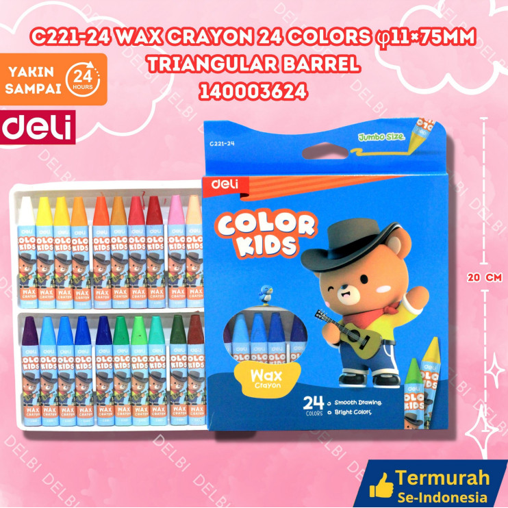 

C221-24 Wax crayon 24 Colors 11x75mm Triangular barrel MEWARNAI DELI WARNA KRAYON BX12