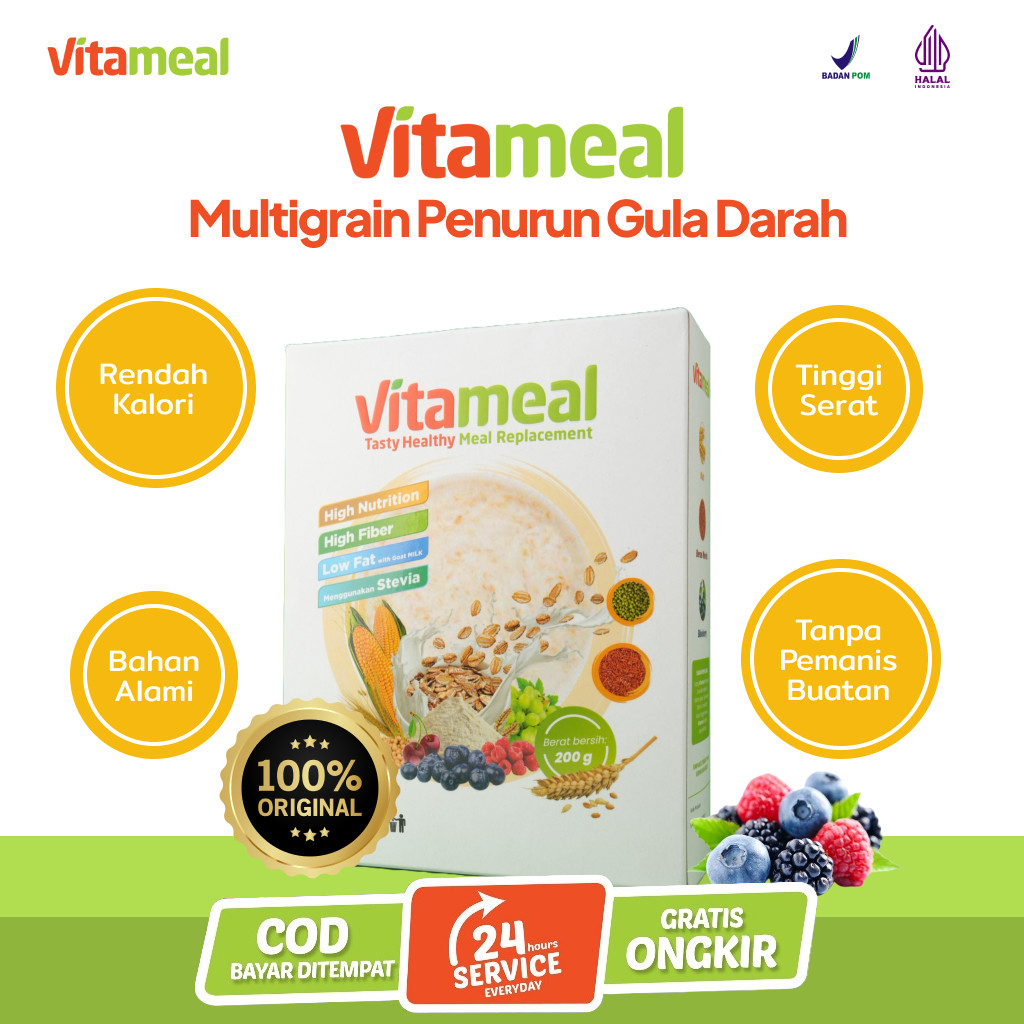 

VITAMEAL PAKET 1 BOX - Sereal Sehat Multigrain Bantu Turunkan Gula Darah Cegah Diabetes dan Kolesterol Sarapan Oat Granola Meal ReplacementAlami Tanpa Efek Samping