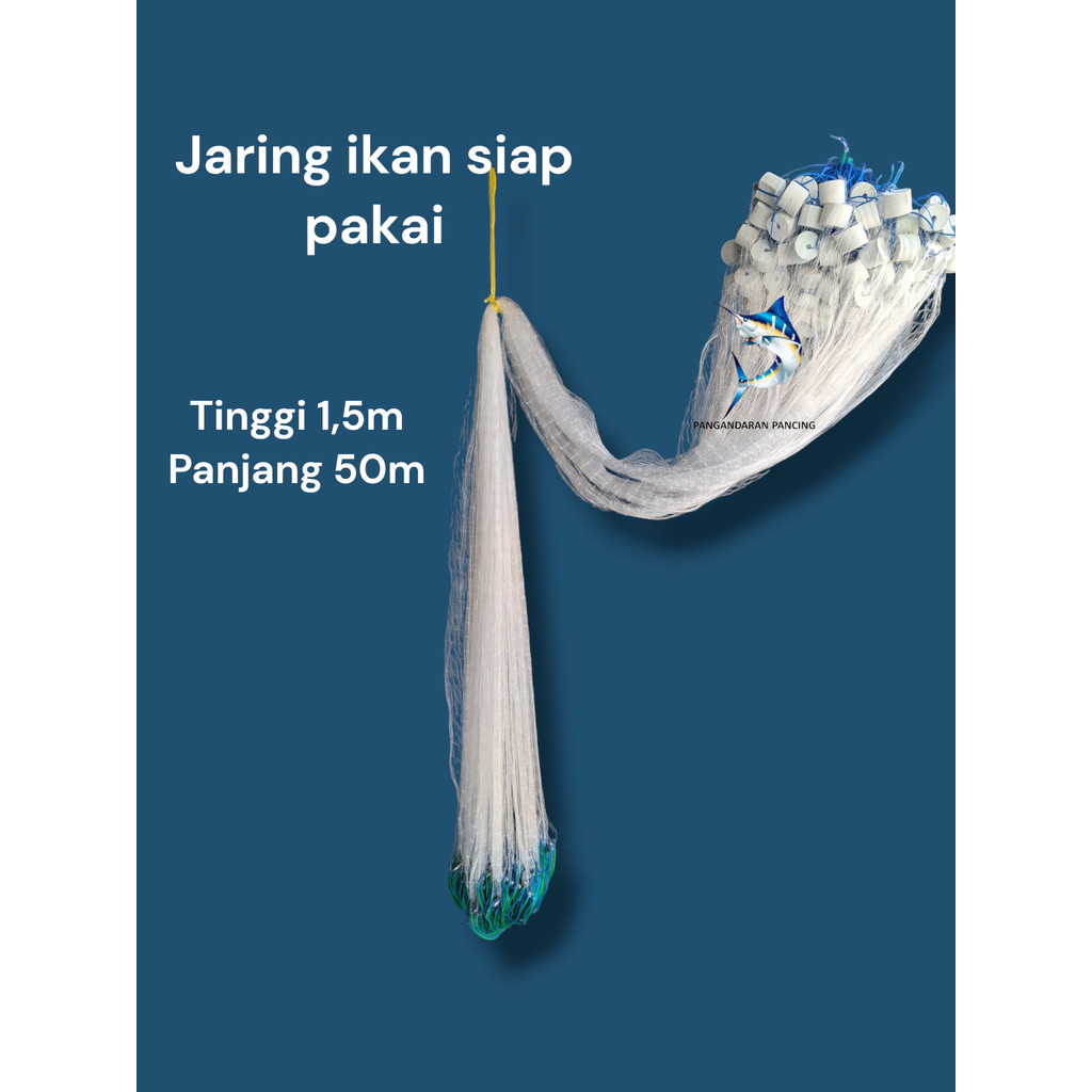 Jaring ikan siap tinggi 1,5m panjang 50m pemberat timah jaring ikan murah jaring pukat