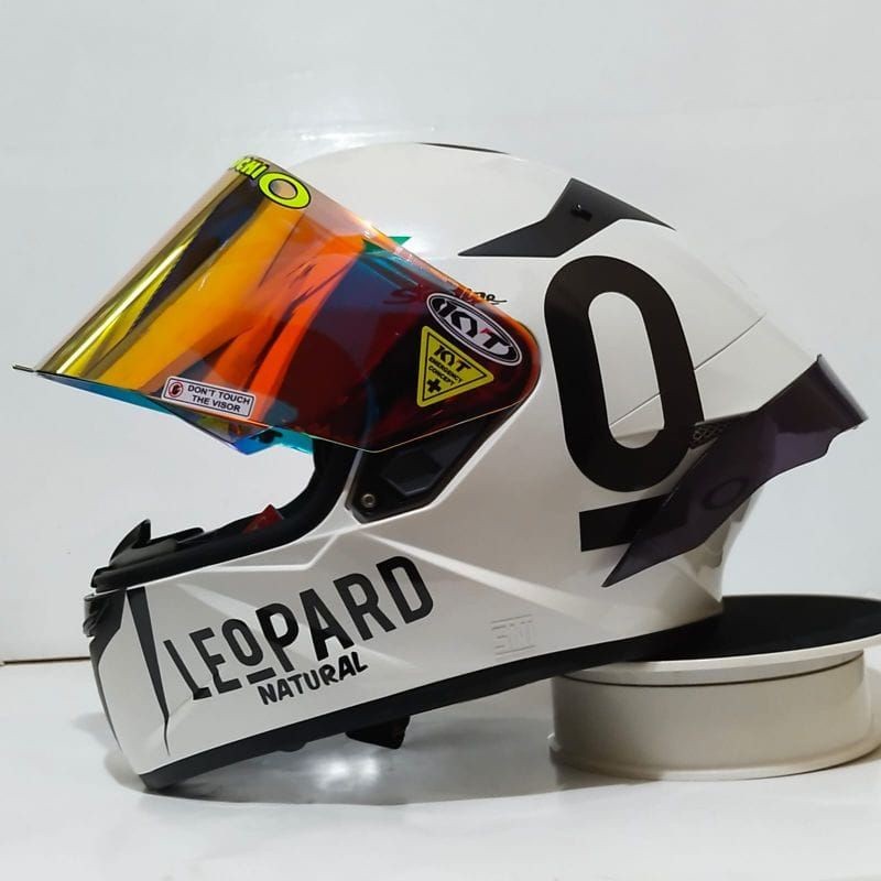 Helm Full Face KYT TT Course Plain White Putih Glossy Paket Ganteng Leopard