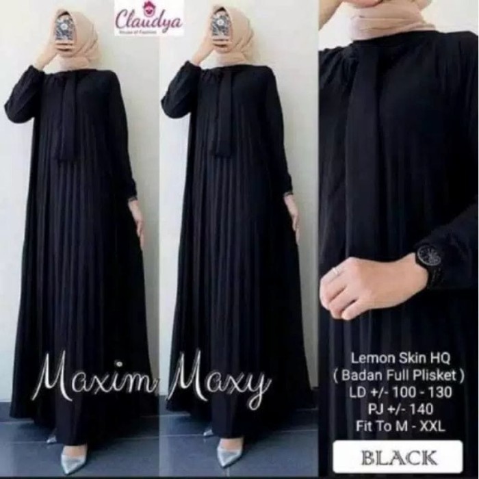 GAMIS WANITA WARNA HITAM GAMIS POLOS PLISKET JUMBO PREMIUM - Hitam M