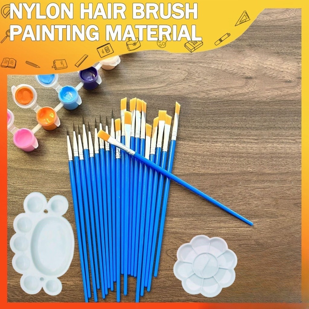 

Kuas Lukis Cat Air Paint Brush Nilon Ujung Pointed dan Flat / Kuas Kecil Lancip Datar Art Brush Cat Minyak Akrilik Acrylic Colour Set 6 Warna