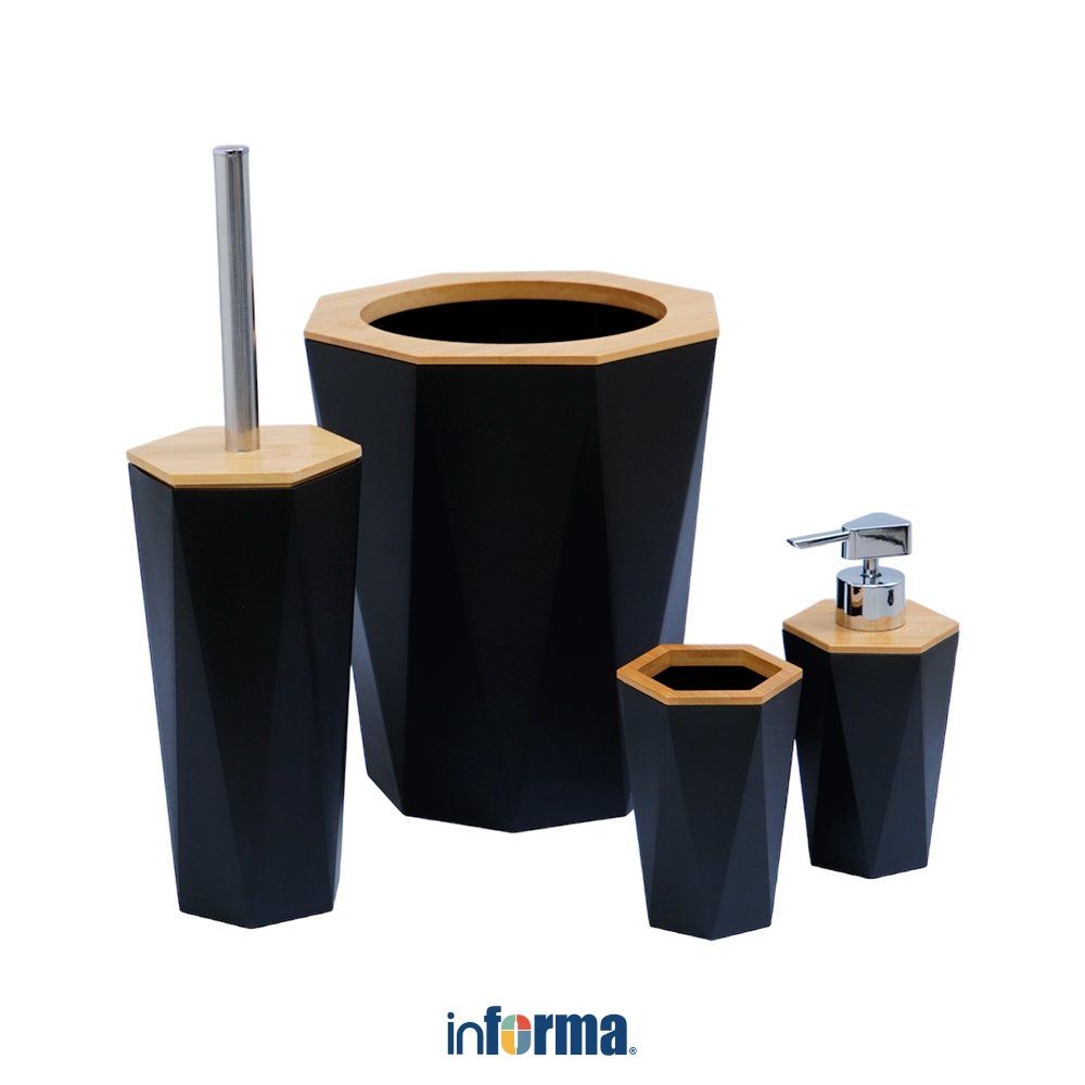 Informa Maven Set 4 pcs Aksesoris Kamar Mandi - Hitam Perlengkapan Bath Kit Organizer Toilet Dekoras