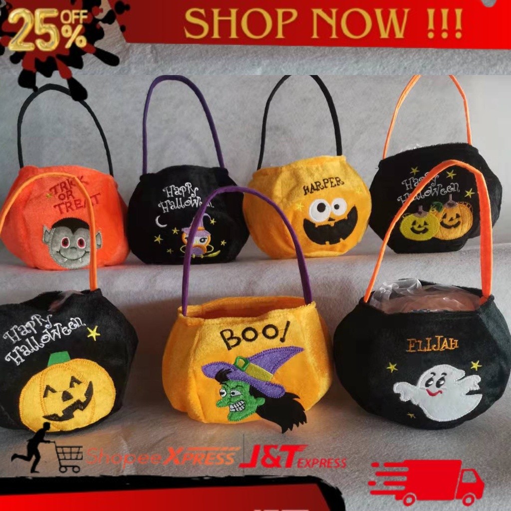 

TREND NEW TABB tas halloween pumpkin labu trick or treat goodie bag flanel bulu kain ECOS