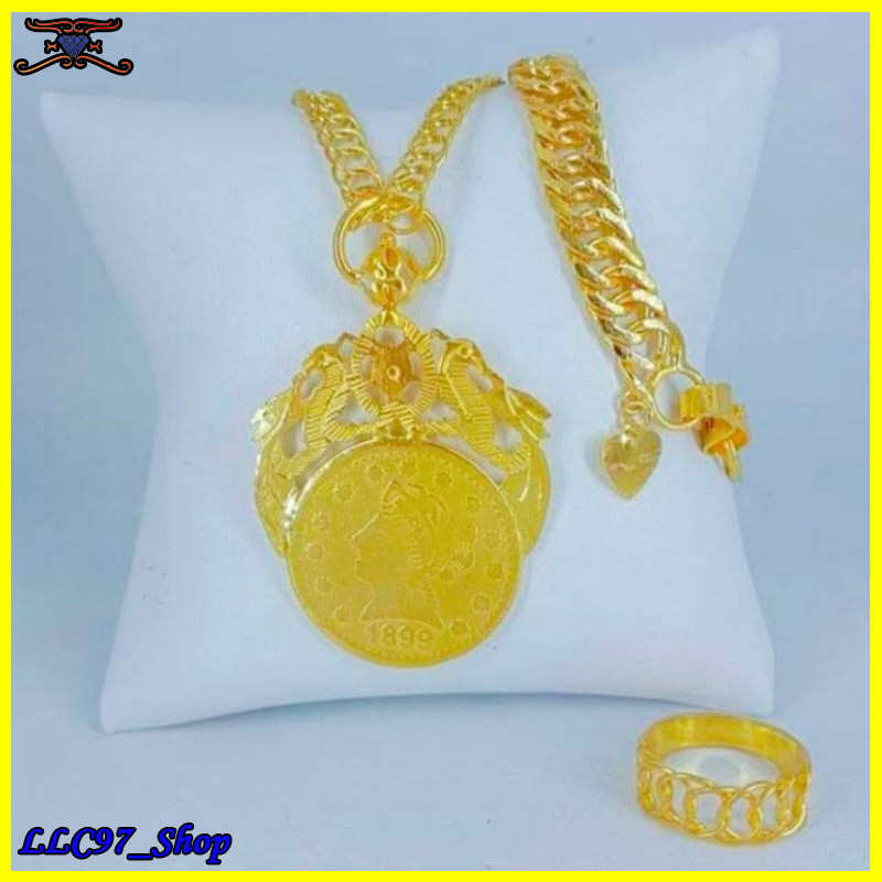 Set Perhiasan emas asli kadar emas muda17,7 model koin ada surat toko