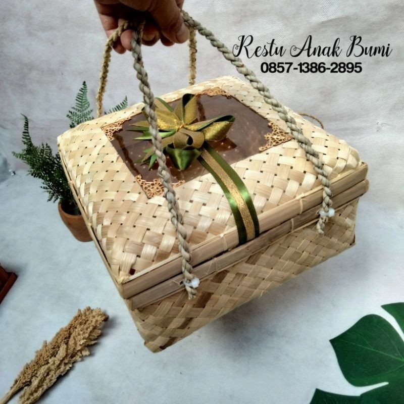Sokasi wadah hantaran tempat parsel sokase blicing mika hijau emas dan ukiran emas  | box hantaran b