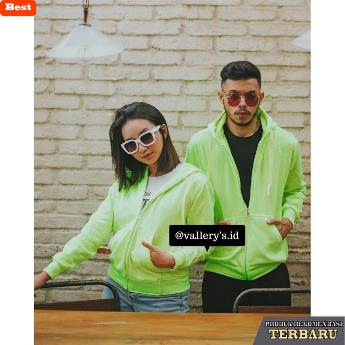 hoodie pria keren JAKET PRIA WANITA HOODIE ZIPPER NEON (UNISEX) - XXL