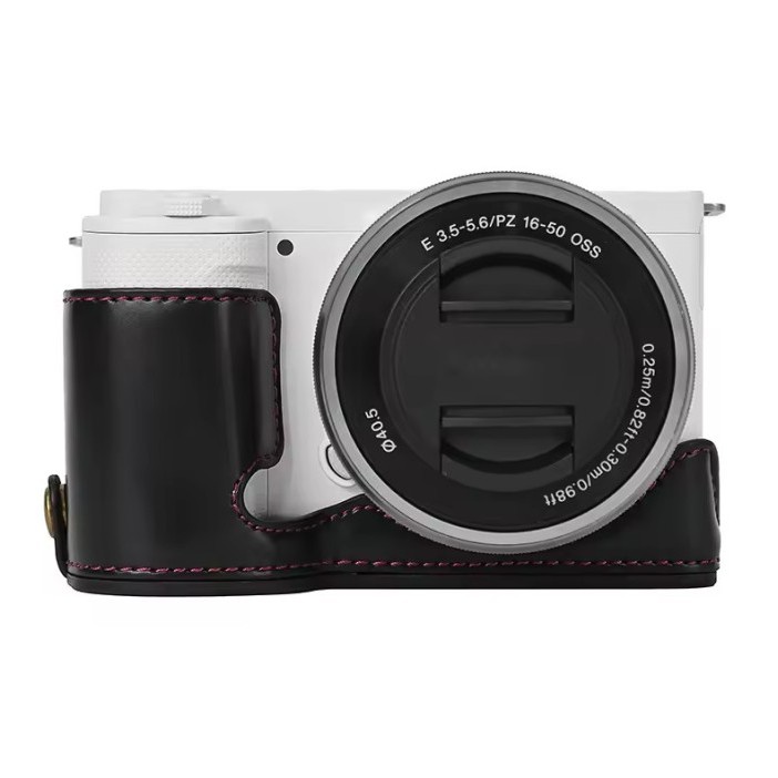 Half Case Leather Bag for Sony ZV-E10 with Strap Tas Kamera Alpha ZV E 10 Mark 1 Bahan Kulit PU E10 