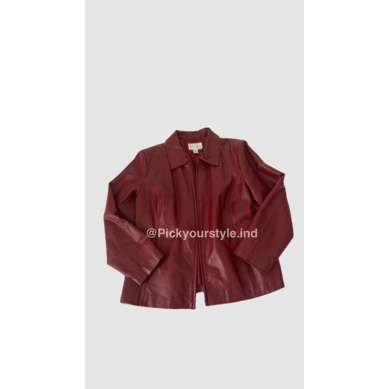 Jaket kulit wanita merah maroon red leather jacket jaket kulit merah maroon