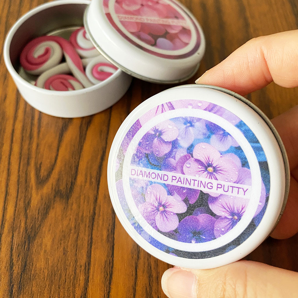 

Diamond Painting Tool Accessories Diamond Putty in Tin Box Purple Pink Flower Color, DIY Craft Wax Alternative