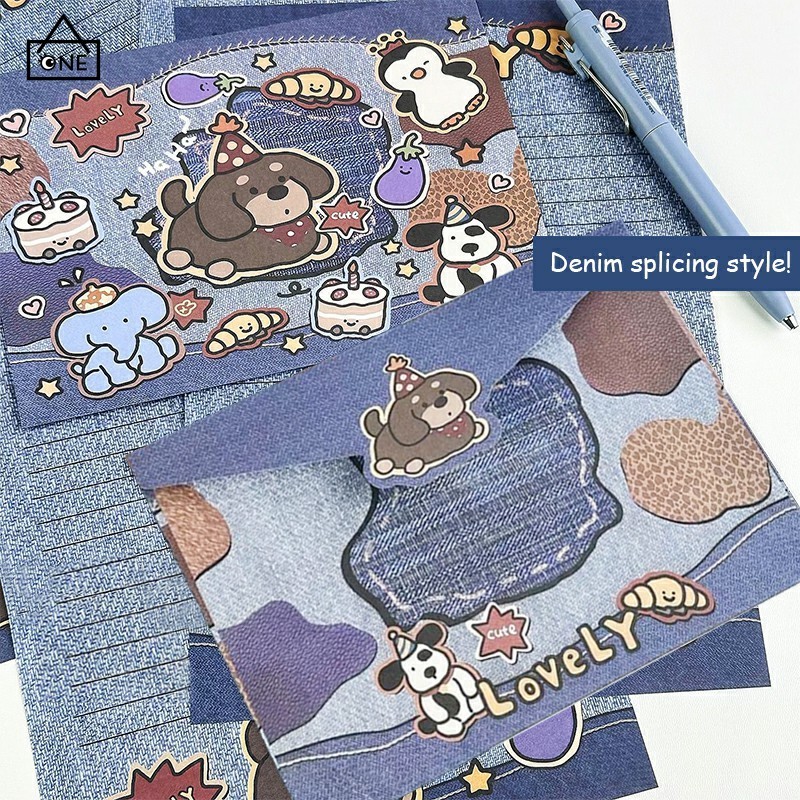 

COD❤️Set Surat Amplop Boneka Denim Kartun Set Surat Hadiah Berkah Kreatif Kertas Surat Pesan Tulisan Tangan A.one