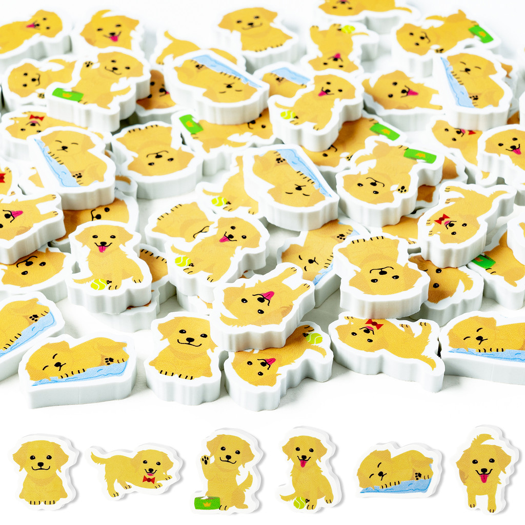 

60Pcs Cartoon Eraser Set Dog/Fruit/Axolotl Shape Kids Eraser Stationary School Reward Party Favor for Birthday Party Anniversary