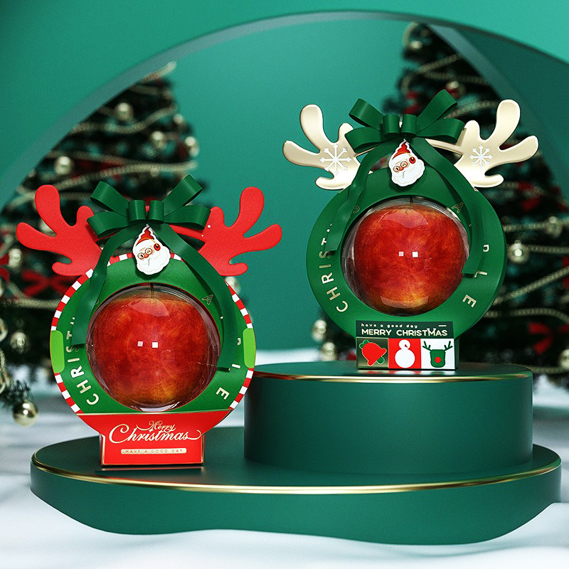 

Christmas Eve Christmas Mousse Ball Gift Box Apple-Shape Candy Box Cute Antlers Gift Packaging Decoration Party Supplies Favor