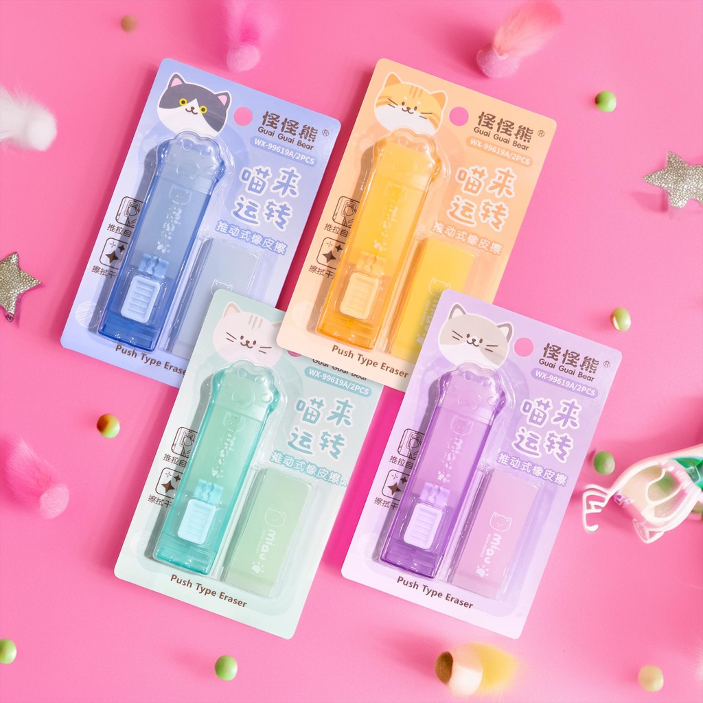 

NA Penghapus Pensil Mekanik Free Refill / Push Type Mechanical Eraser Cetek / Sliding Eraser Hapusan Tarik Dorong