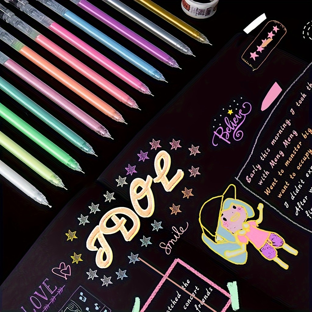 

12 /24 large volume needle gel pens /12 colors. Suitable for DIY painting, black card painting, marking, student color ledger