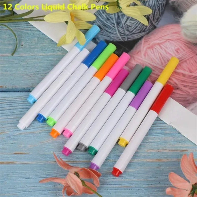 

12 Colors Liquid Chalk Pens Blackboard Erasable Non-Dust Chalk Removable Marker Pen Graffiti Drawing Pen Stationery for Kids