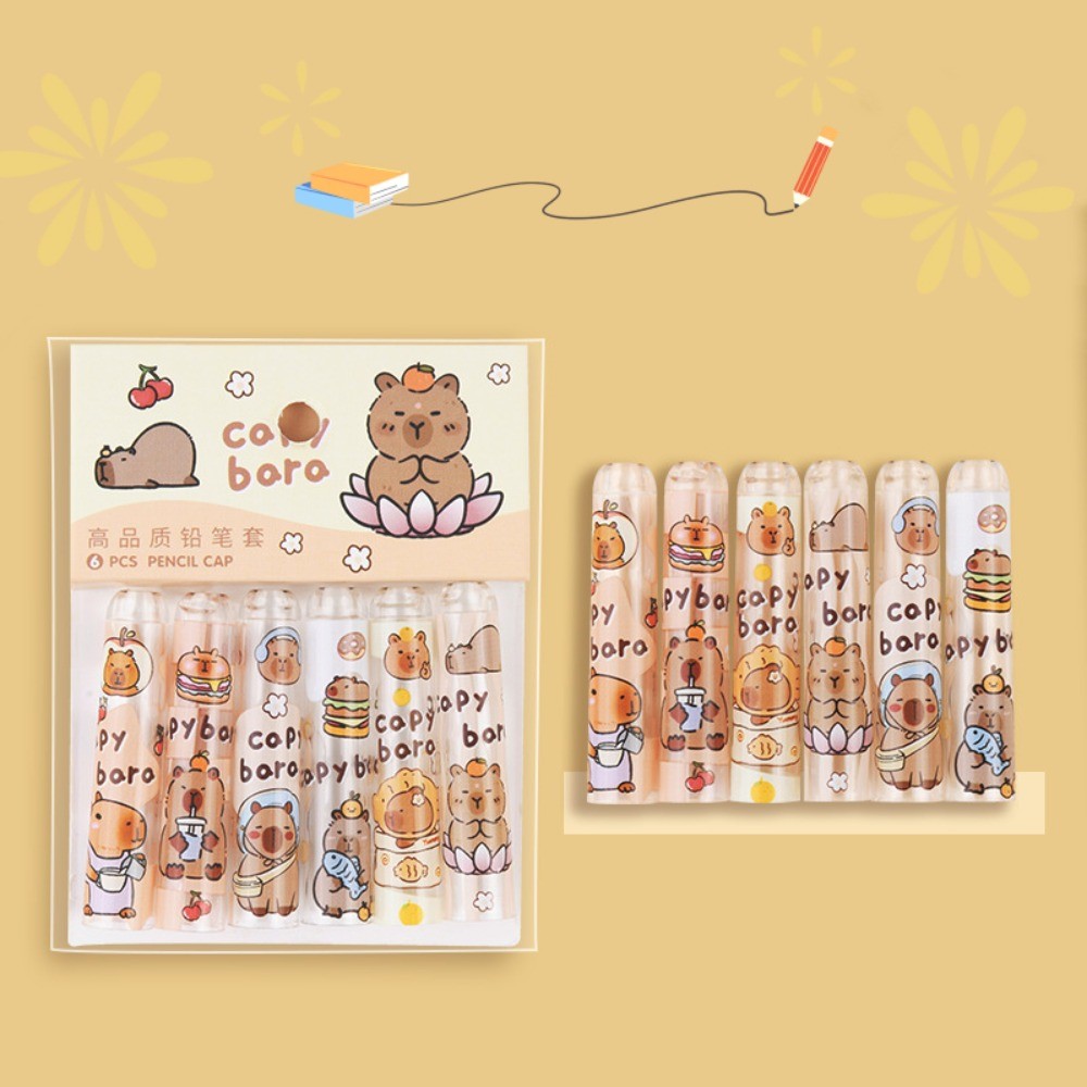 

6PCS/Set Gift Capibala Pencil Cap Cartoon Plastic Pencil Extender Student Supplies Pen Tip Protector School Office
