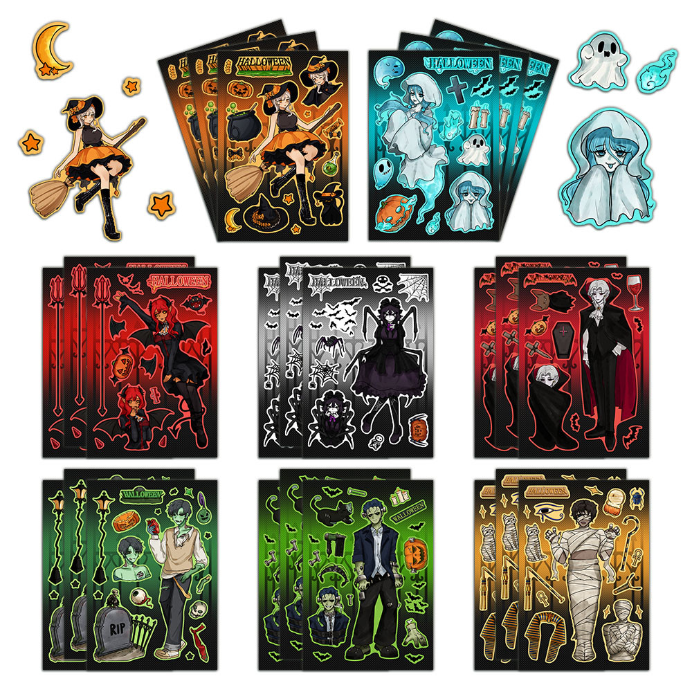 

8PCS New Creative Strange Ghost Stickers Laptop Handbook Phone Case Halloween Decorative Stickers