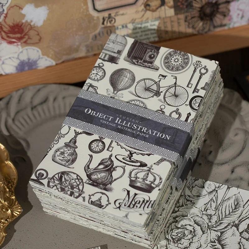 

50Sheets Retro Material paper Daily Picture literary artistic Handbook Base Supplies Decoration stationary Scrapbook Cut 13*8CM