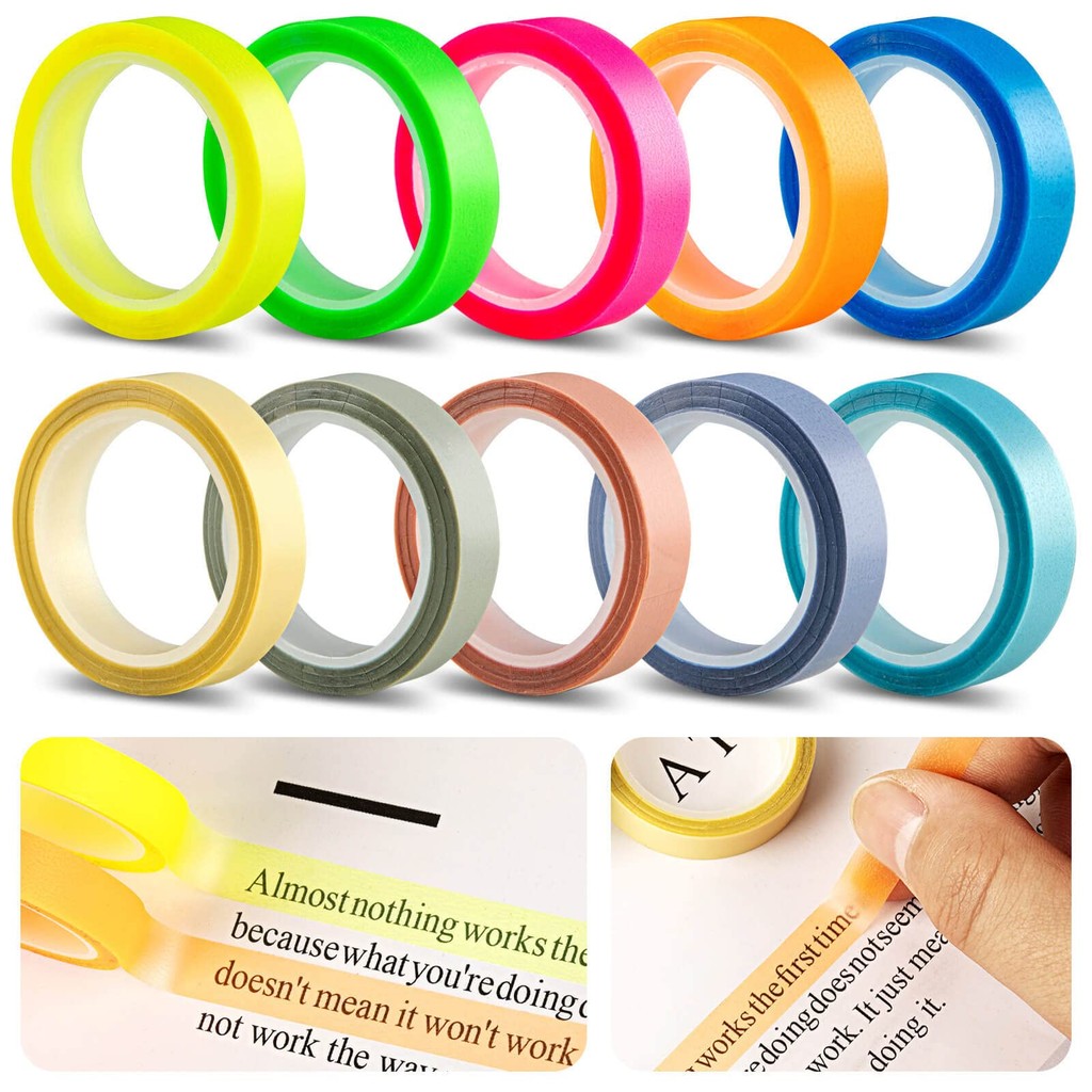 

5 Rolls/10 Rolls Morandi Highlighter Reading Sticky Tape, Fluorescent Highlighter Index Tape, File Folder Index Notes