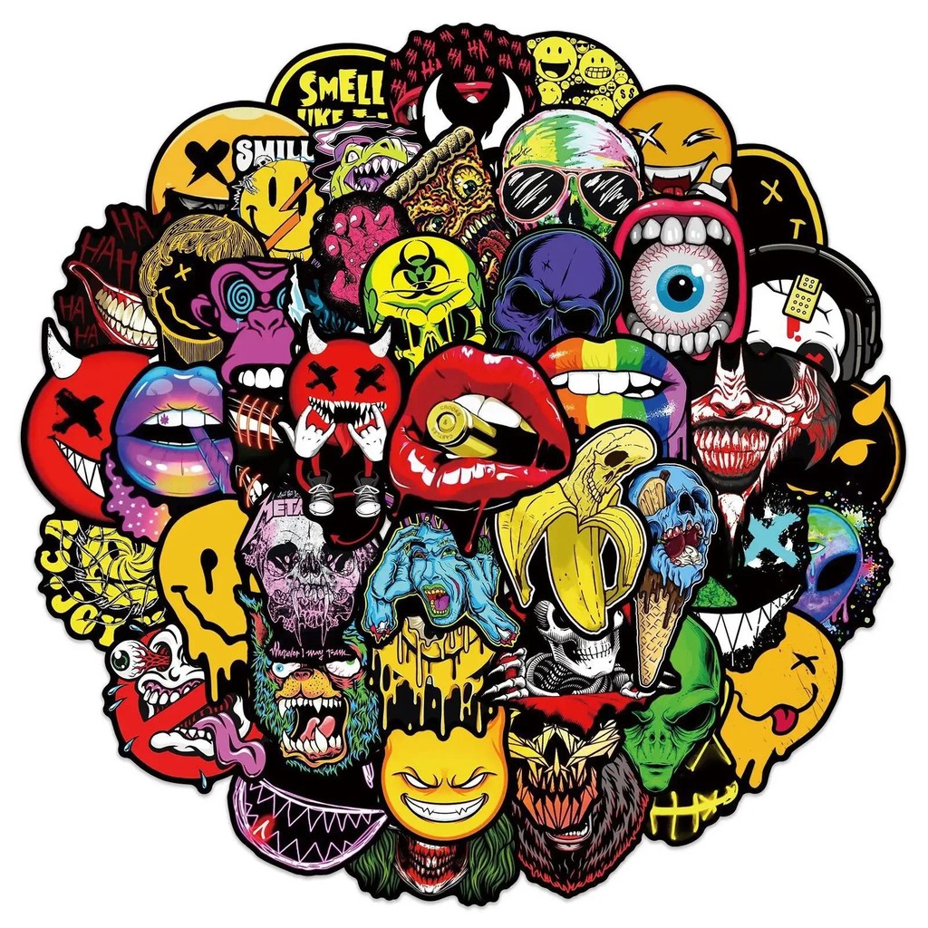 

50pcs Halloween Horror Ghost Face Graffiti Scooter Trolley Case Car Motorcycle Helmet Waterproof Sticker