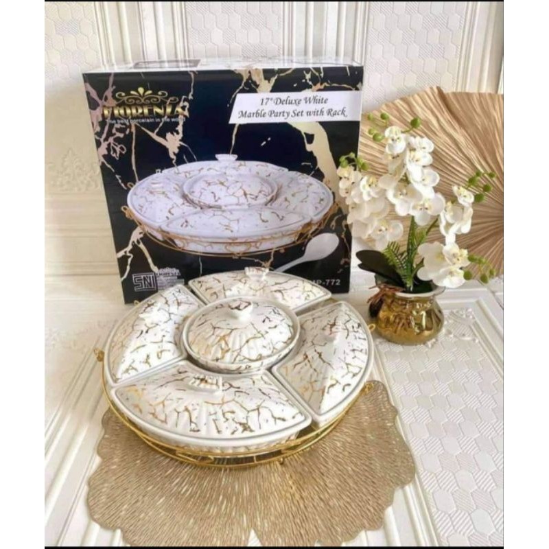 (PACKING KAYU) 17 Inch Prasmanan Putar Keramik Marble Fiorenza Set 17 inch MP-772, MH-772, MT-772