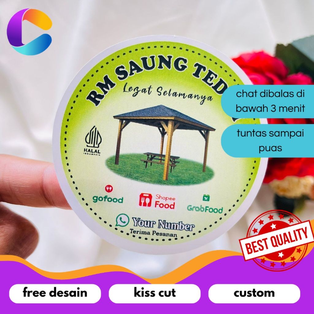 

Cetak INC 9-15 Sticker Print Label Rumah Makan Free Desain Custom Nama Brand Restoran Stiker Chromo Murah