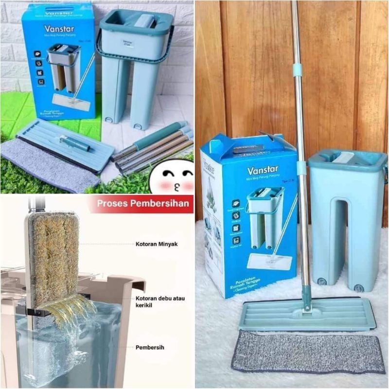 FLAT MOP ALAT PEL SUPER CLEAN BEBAS DEBU INEM PRAKTIS SCRATCH MOP VANSTAR DAPAT 2 KAIN PEL