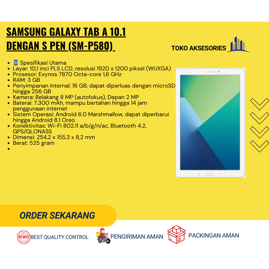 Samsung Galaxy Tab A 10.1 with S Pen (SM-P580) Second Toko Aksesories Hp
