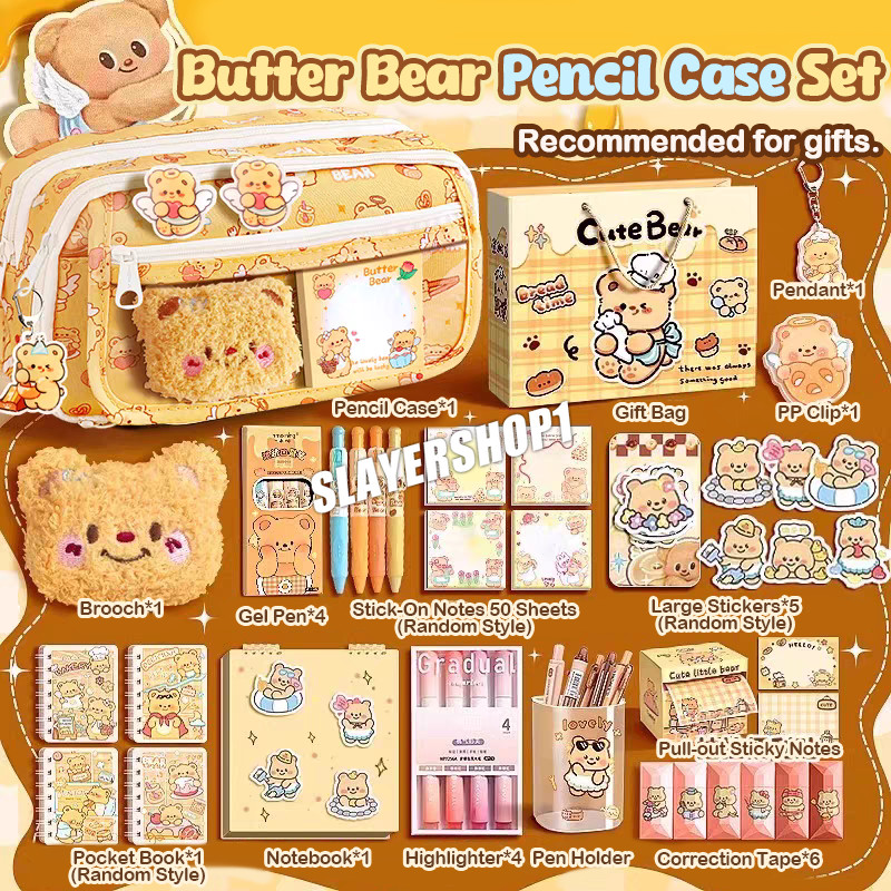 

Tempat alat tulis kotak pensil aesthetic Tas PenaTempat Pencil Tas Pensil kapasitas besar Creamy Yellow Bear