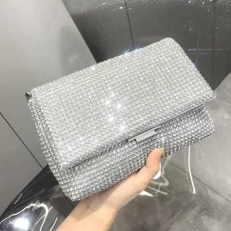Tas Pesta Mewah Wanita Full Diamond Satin Premium