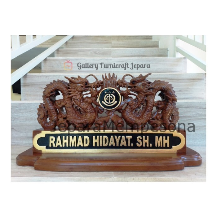 Papan Nama Kejaksaan Ukiran Naga 3d Kayu Jati - 50cm