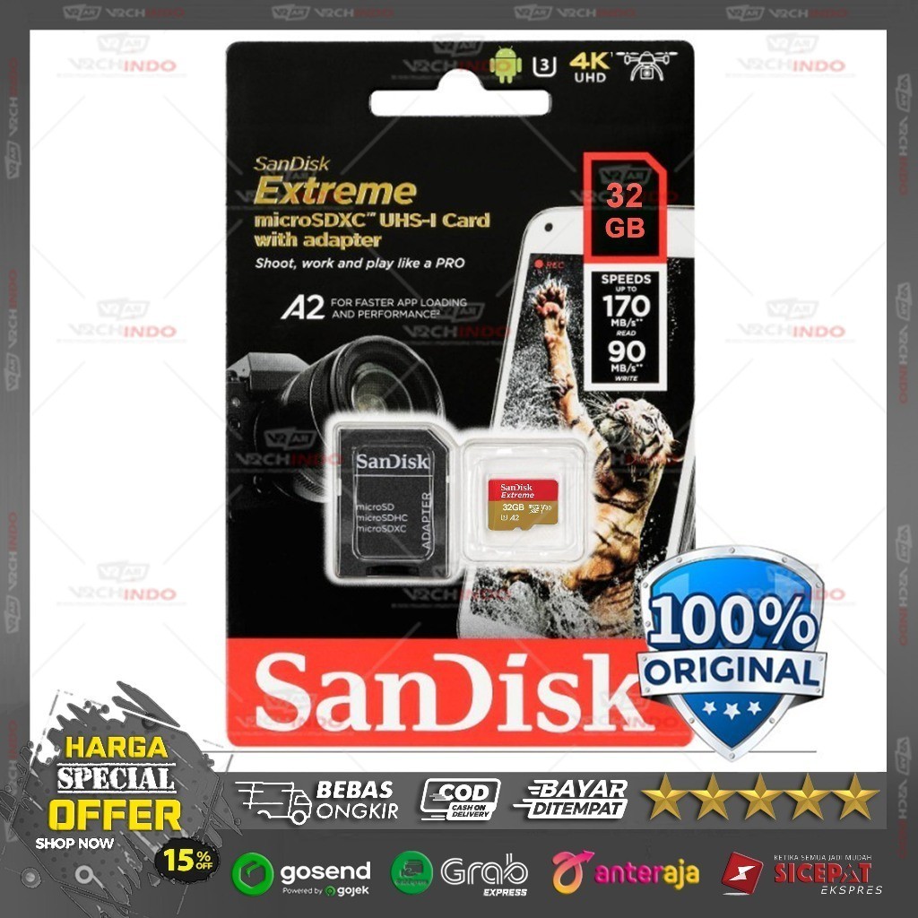 Micro SD 32GB / 64GB / 128GB / 256GB Sandisk Extreme A2 UHS-I 190 Mbps Memory Card Original !!