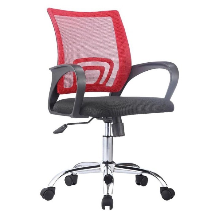 Kursi Kerja Staff Kantor Reddot Model Jaring dan Kaki Stainless - Merah