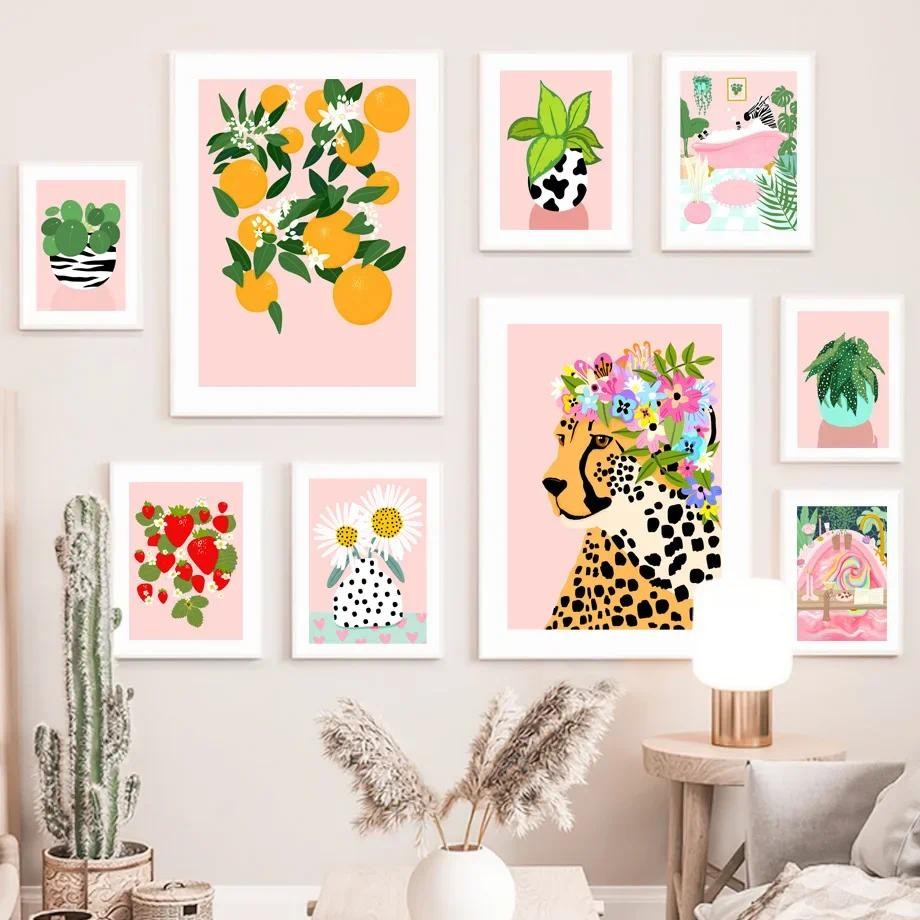 

Daisy Strawberry Orange Zebra Cheetah Tub Bath Black Girl Art Canvas Painting Posters Prints Wall Pictures Living Room Decor