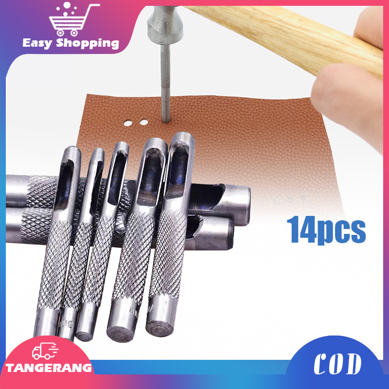

Isi 14 Alat Pelubang Pembolong Ketok Kulit Sabuk Leather Hollow Punch Paku Plong Lubang Diy Hole Punch Untuk Ban Pinggang 1-10mm