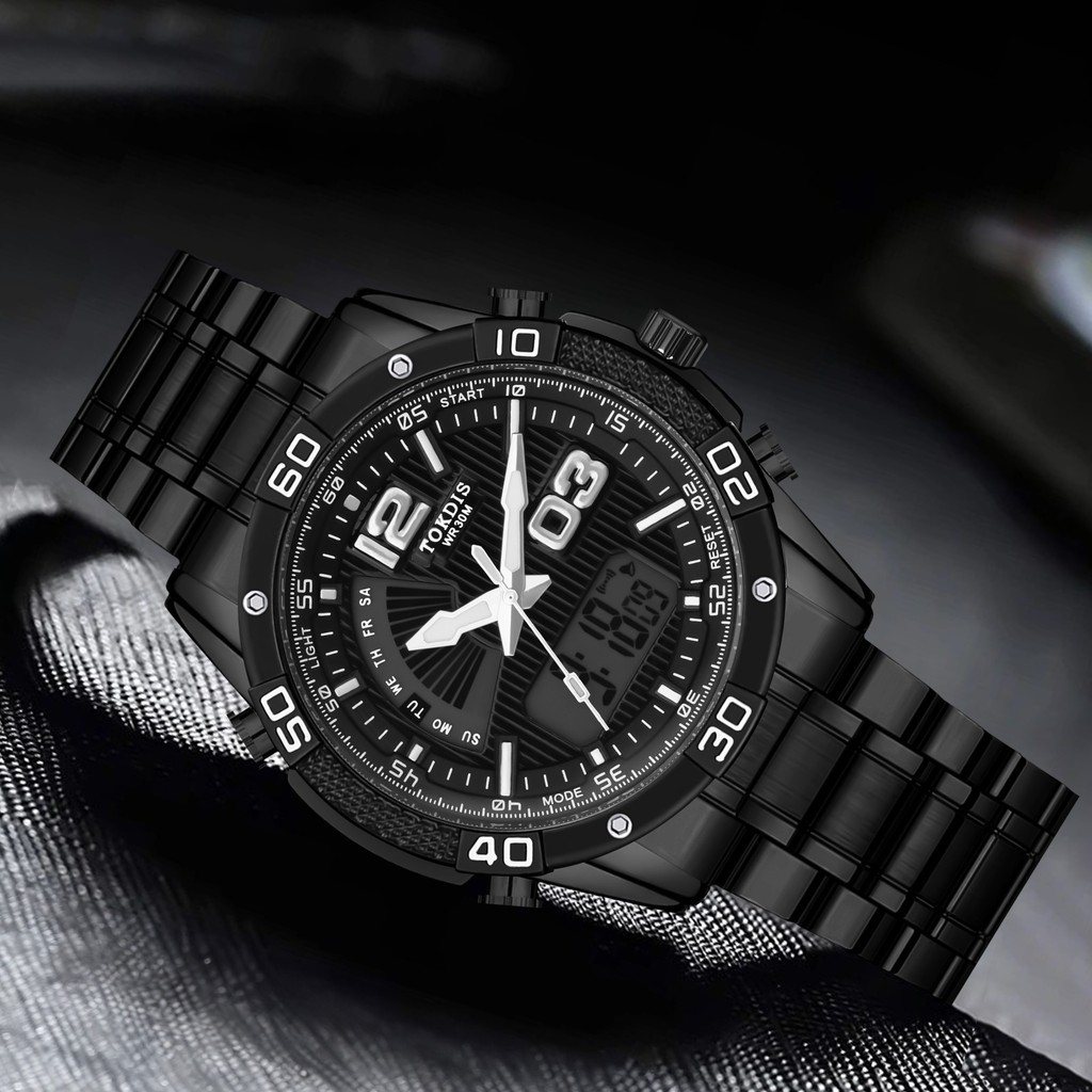 Jam Tangan  Tokdis Jam Tangan Pria 2586 Double Time Rantai Stainless Steel Water Resistant 3 ATM