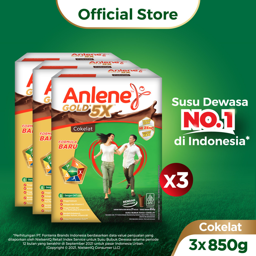 

Anlene Gold 5X Susu Bubuk Dewasa Cokelat 3 x 850g - Nutrisi Tinggi Kalsium Untuk Tulang, Sendi, dan Otot
