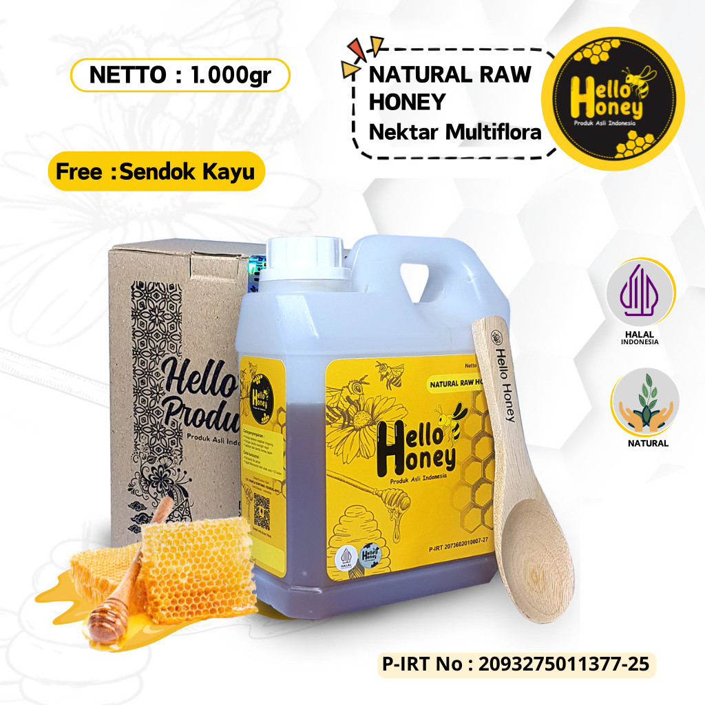 

Hello Honey - Madu Asli Murni 1000 Gram - Natural Raw Honey Produk Lokal