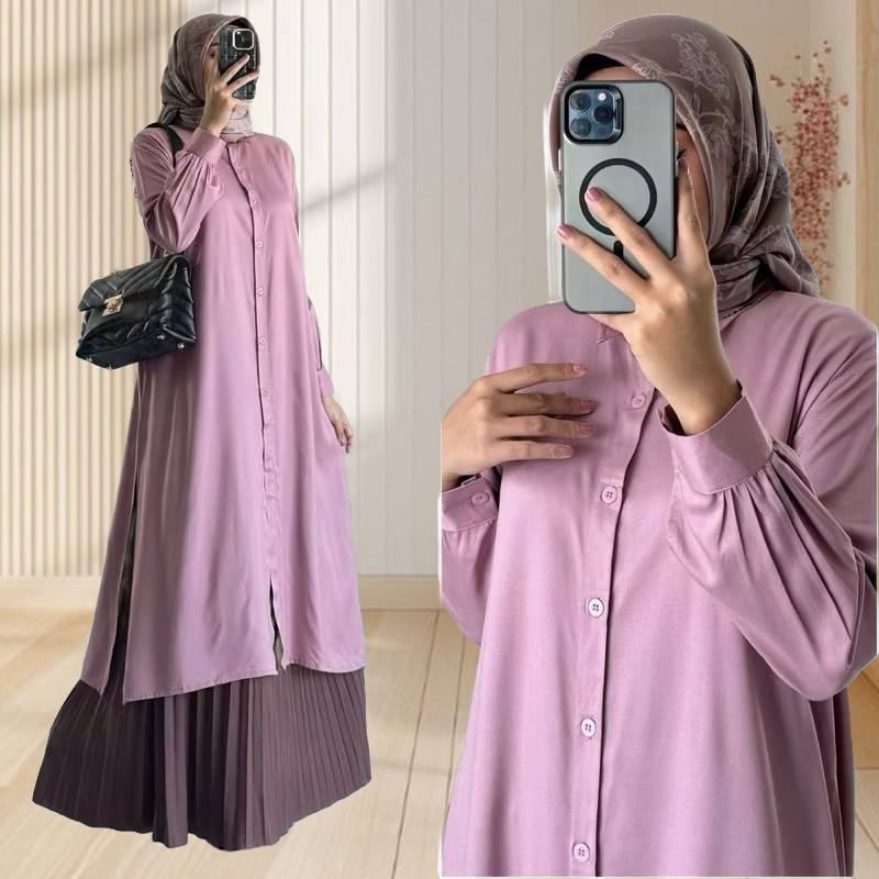 Grosir Geneaby - Long Tunik Neyla Wanita Muslim Bahan Rayon Twill Premium Ukuran Xl