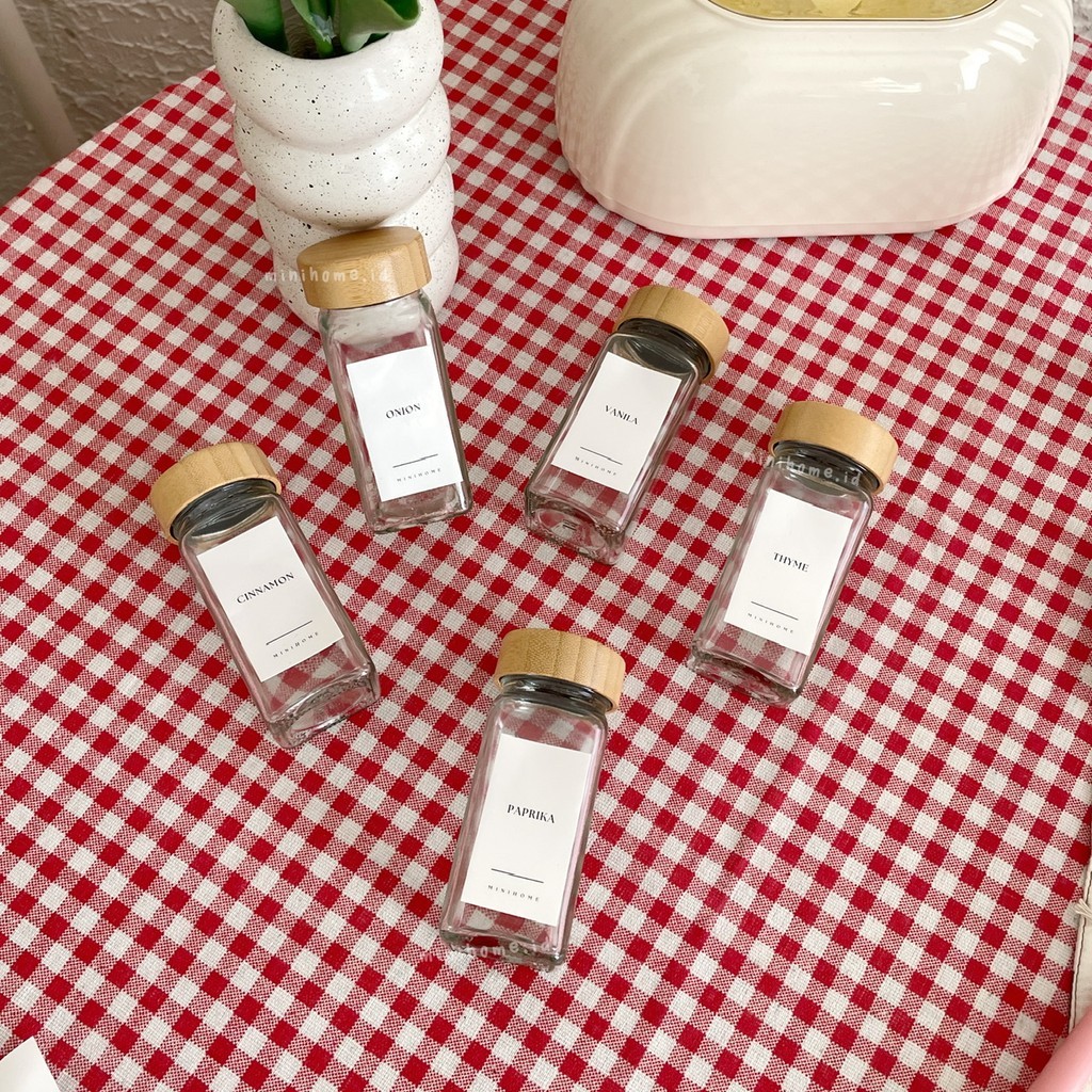 [MINIHOME] OIDO TERMASUK STICKER Tempat Bumbu Dapur 120ml Botol Kaca Transparan Tutup Kayu Dispenser