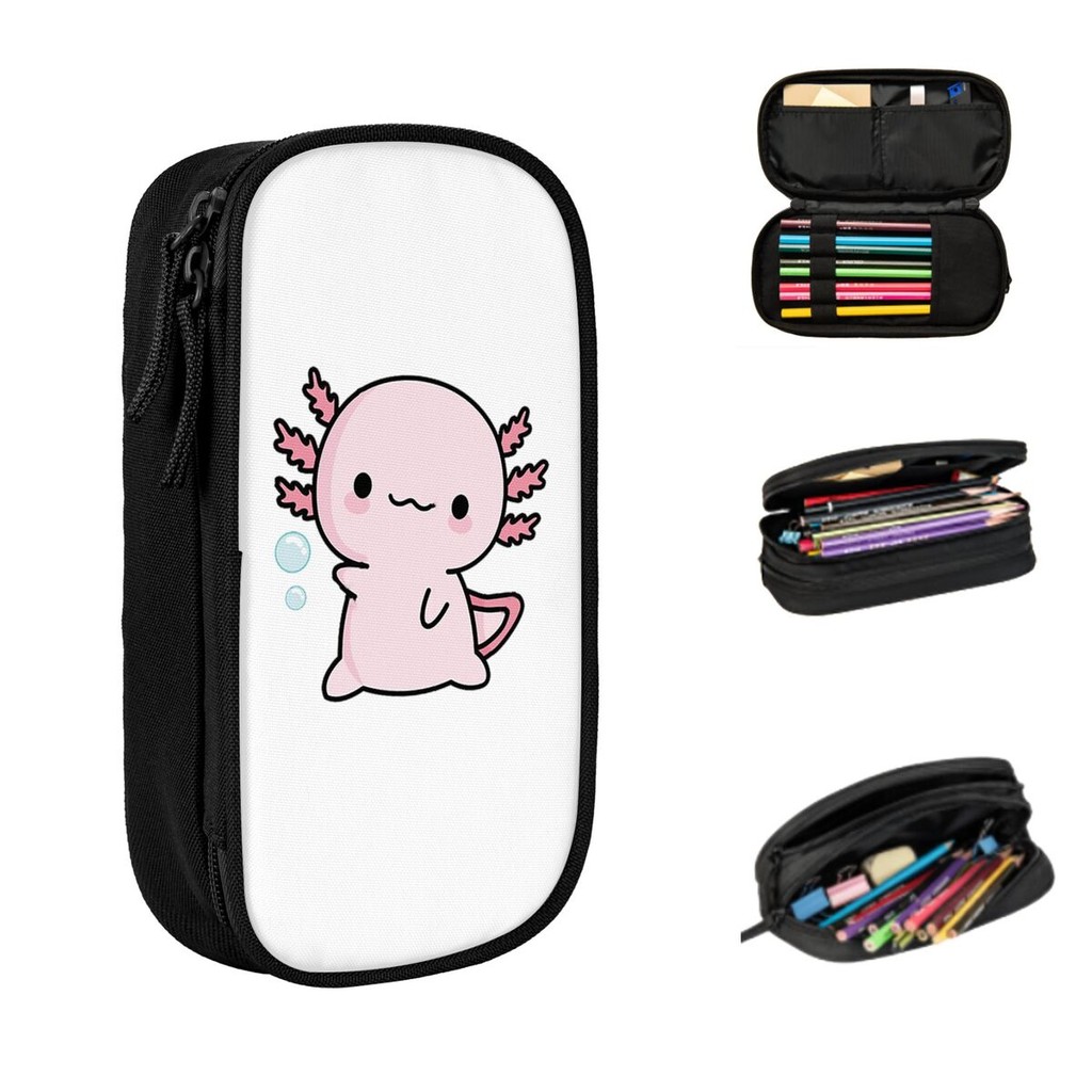 

Cute Axolotl Salute Pencil Cases Large Storage Pen Bags Pen Box Pencil Pouch For Boys Girls Students Stationery School Office